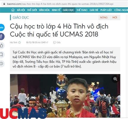 Báo baomoi.com - Cậu học trò lớp 4 Hà Tĩnh vô địch Cuộc thi quốc tế UCMAS 2018