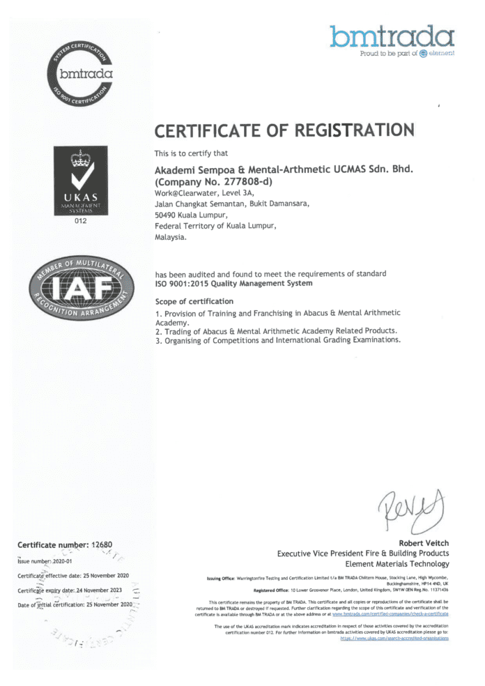 UCMAS đạt chứng nhận Chất lượng ISO 9001:2015