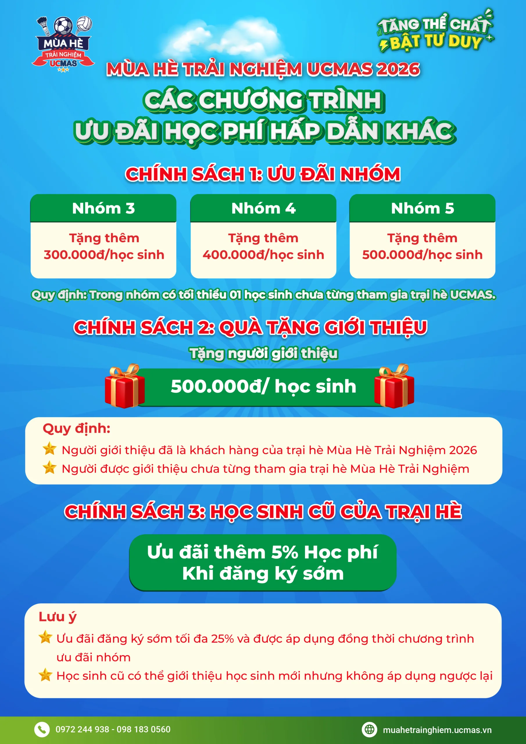 Chính sách học phí và ưu đãi Mùa hè trải nghiệp UCMAS 2026