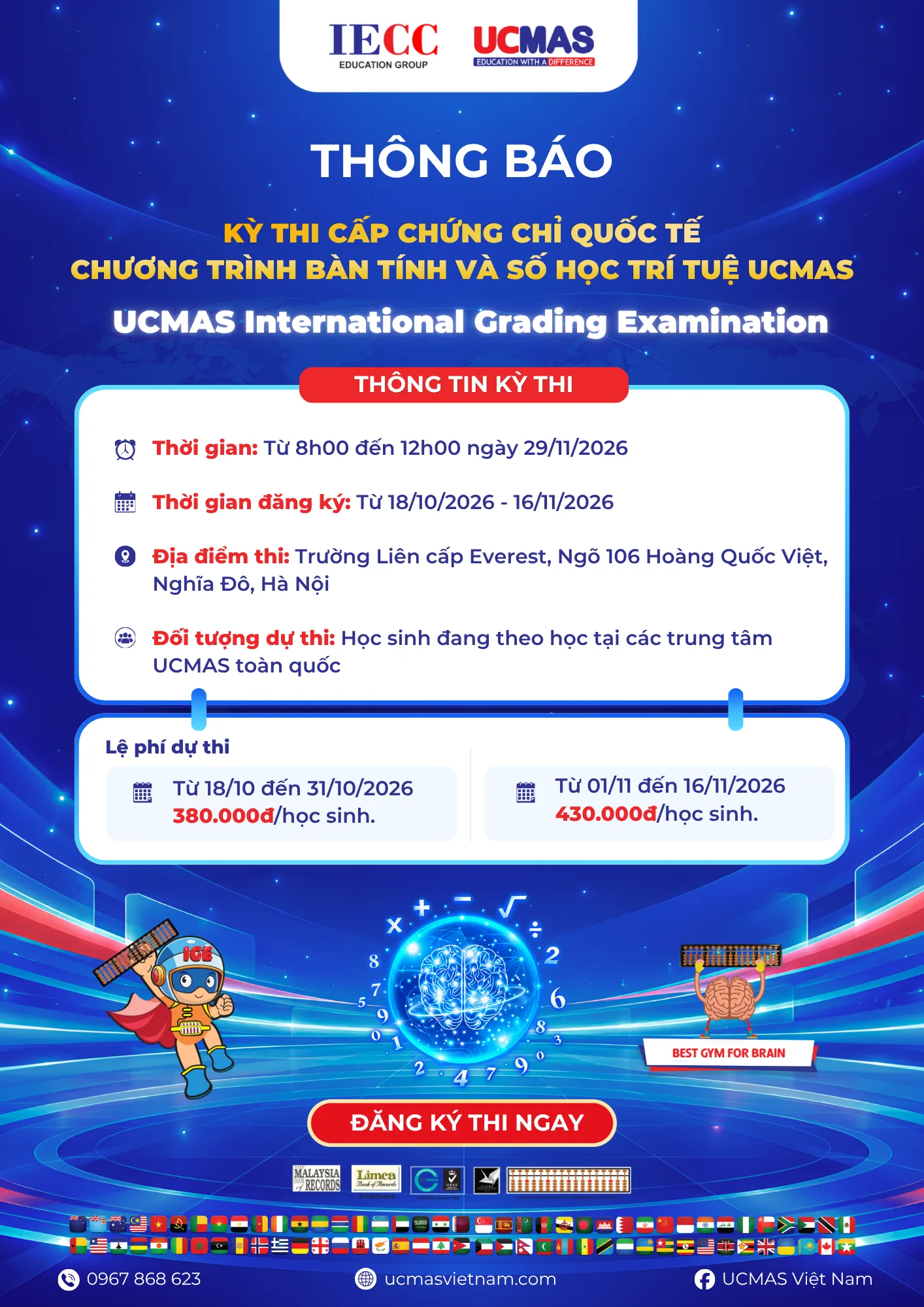 THÔNG BÁO KỲ THI CẤP CHỨNG CHỈ QUỐC TẾ UCMAS 2026 – UCMAS INTERNATIONAL GRADING EXAMINATION (IGE)